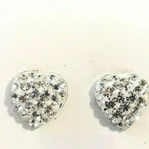 Authentic 925 Sterling Silver Heart Shaped Earrings with Sparkly White Stones - Picture 2 of 8